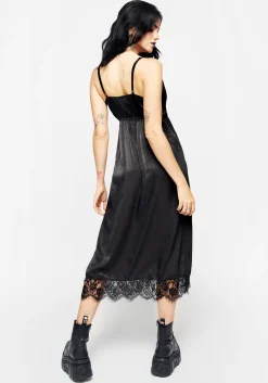 Conjure Satin Lace Trim Cami Midi Dress