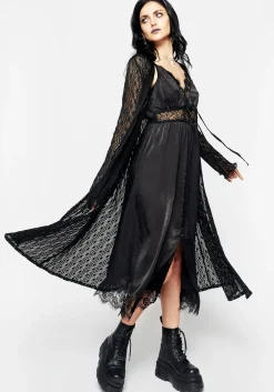 Conjure Satin Lace Trim Cami Midi Dress