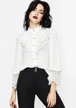 Constance Lace Frill Button Up Blouse Top
