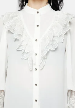 Constance Lace Frill Button Up Blouse Top