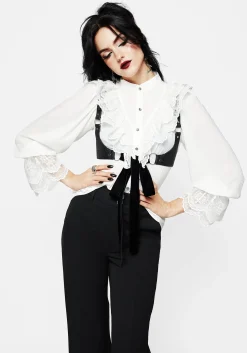 Constance Lace Frill Button Up Blouse Top