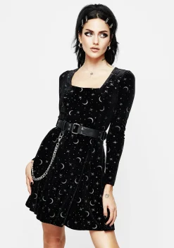 Constellation Glitter Print Velour Mini Dress
