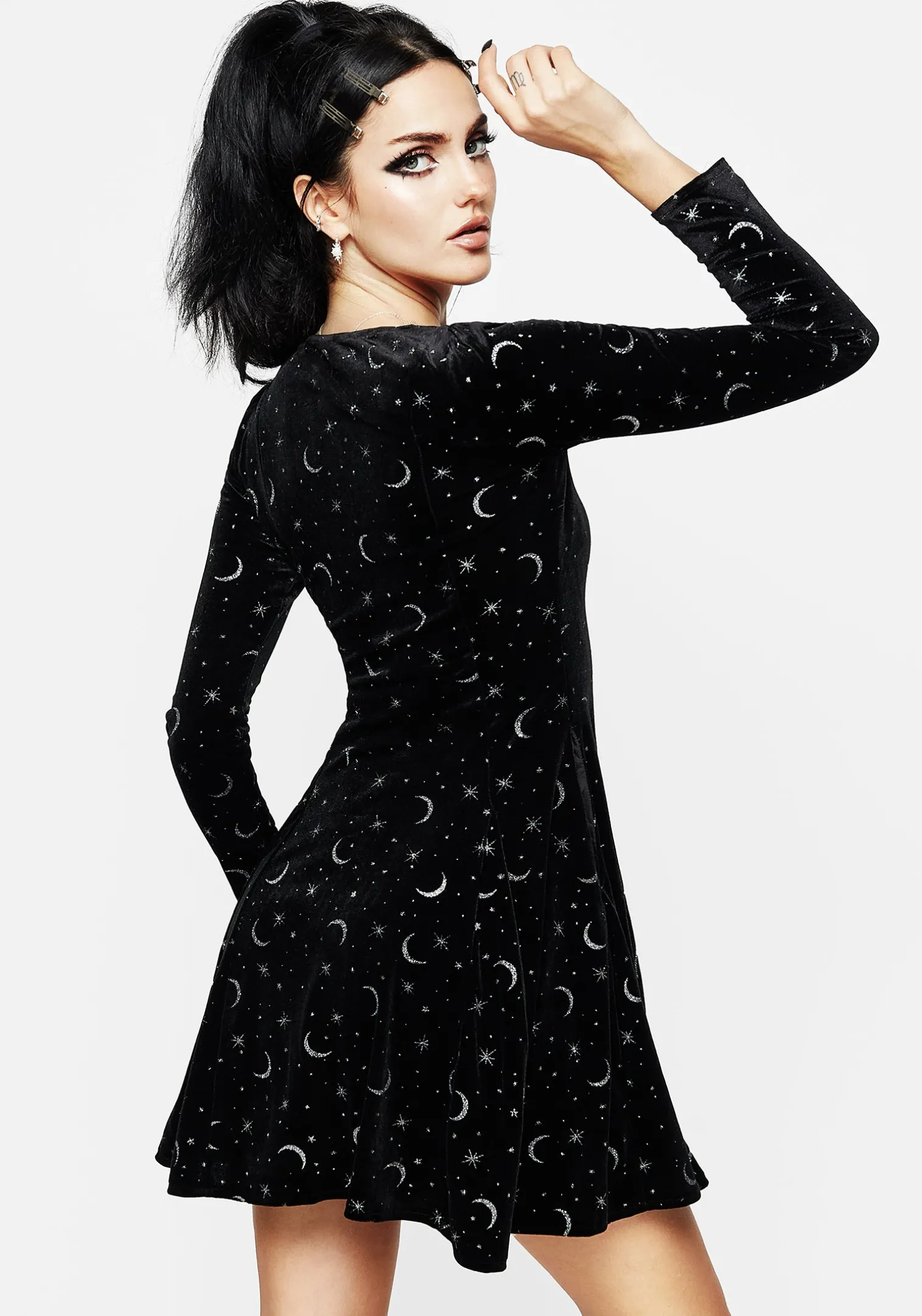 Constellation Glitter Print Velour Mini Dress