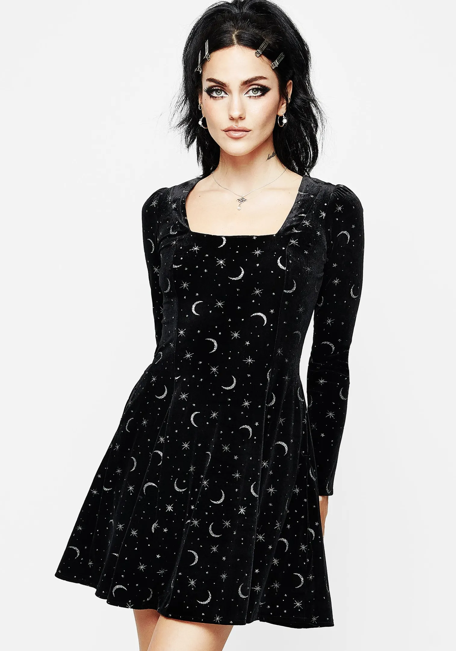 Constellation Glitter Print Velour Mini Dress