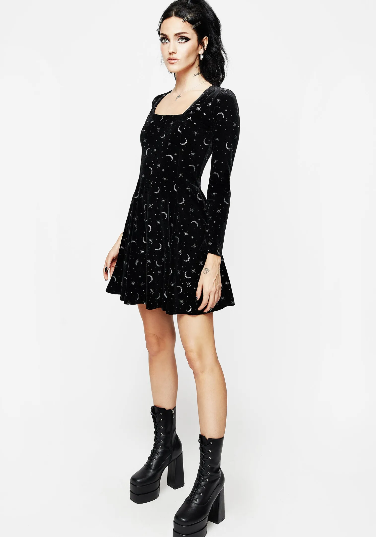 Constellation Glitter Print Velour Mini Dress