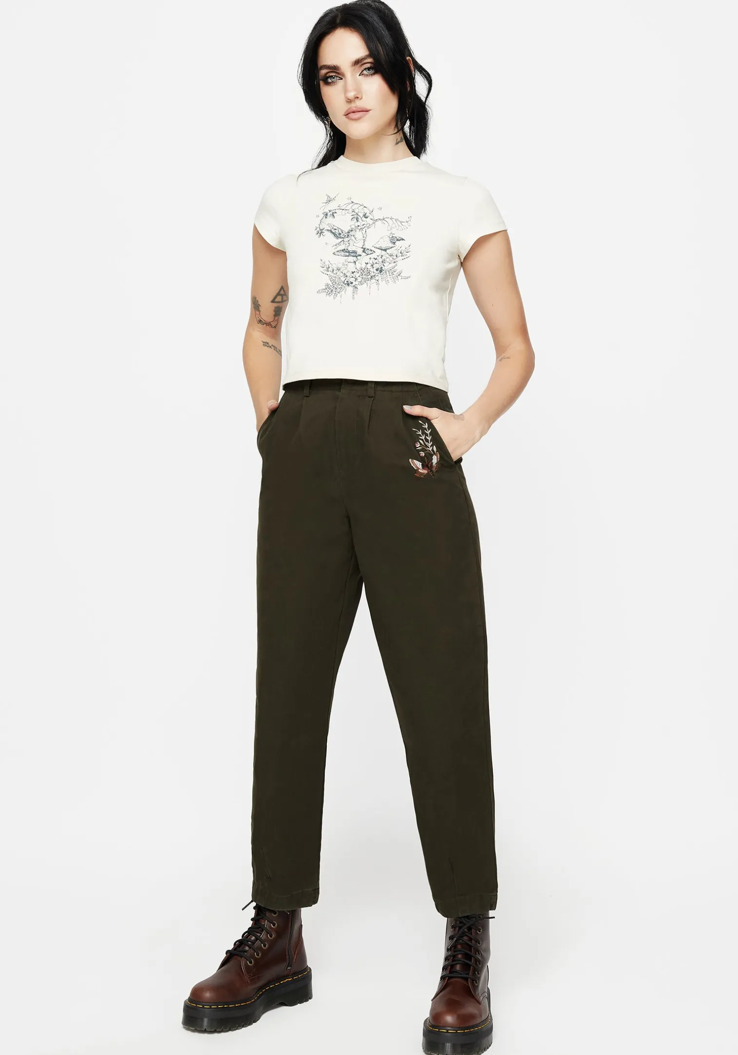 Copia Cotton Embroidered Tapered Tailored Trousers