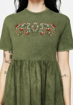Copia Embroidered Cotton Jersey Skater Dress