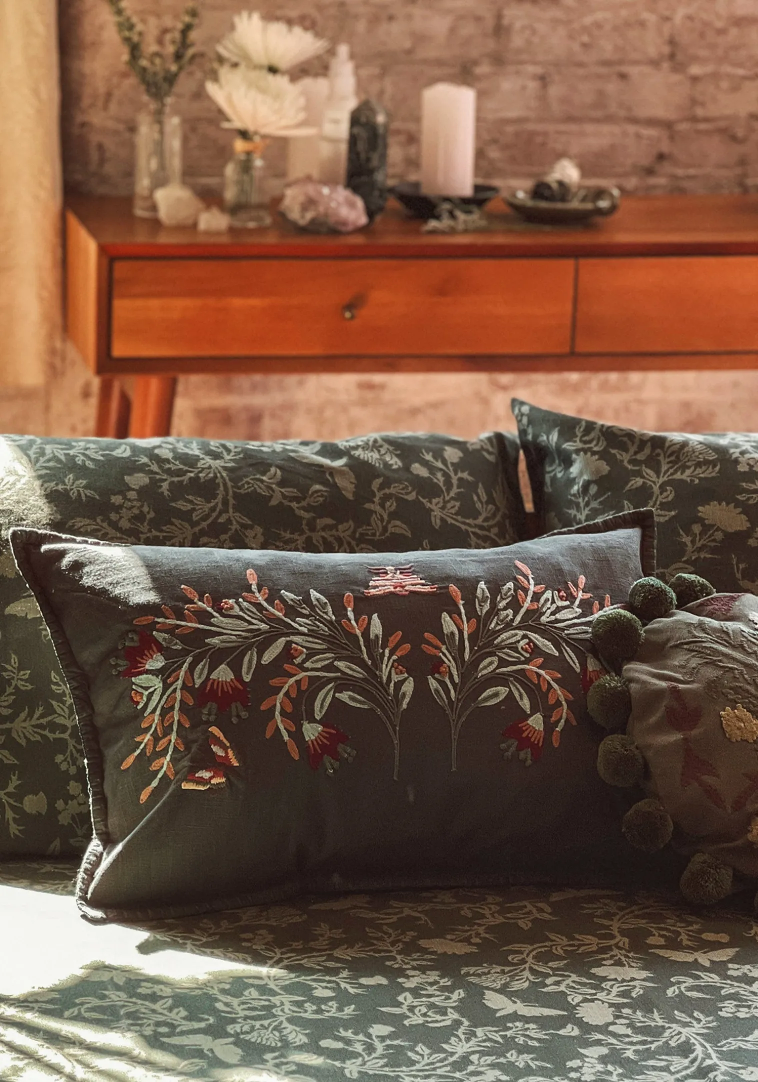 Copia Floral Embroidered Throw Cushion