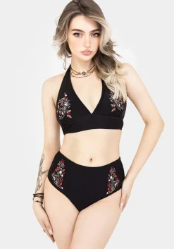Copia Floral Embroidered High Waist Swim Bottoms