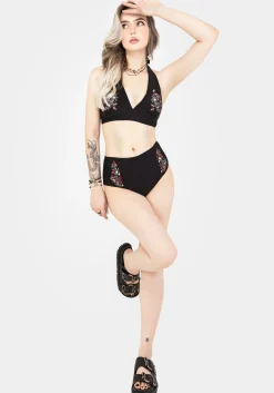 Copia Floral Embroidered High Waist Swim Bottoms