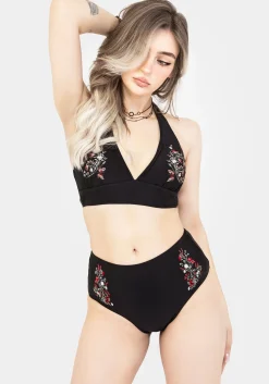 Copia Floral Embroidered High Waist Swim Bottoms