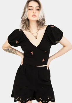 Copia Moth Embroidered Cotton Puff Sleeve Top