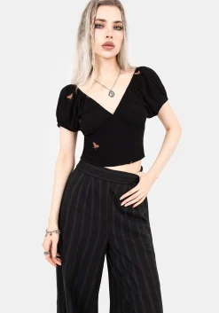 Copia Moth Embroidered Cotton Puff Sleeve Top
