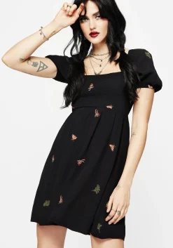 Copia Moth Embroidered Puff Sleeve Mini Dress