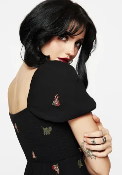 Copia Moth Embroidered Puff Sleeve Mini Dress