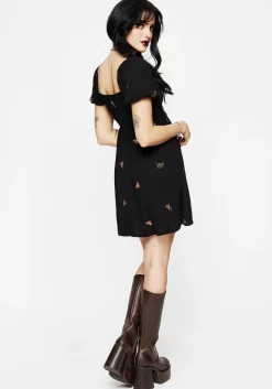Copia Moth Embroidered Puff Sleeve Mini Dress