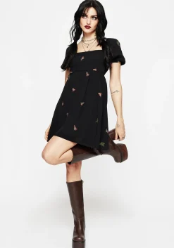 Copia Moth Embroidered Puff Sleeve Mini Dress