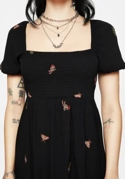 Copia Moth Embroidered Puff Sleeve Mini Dress