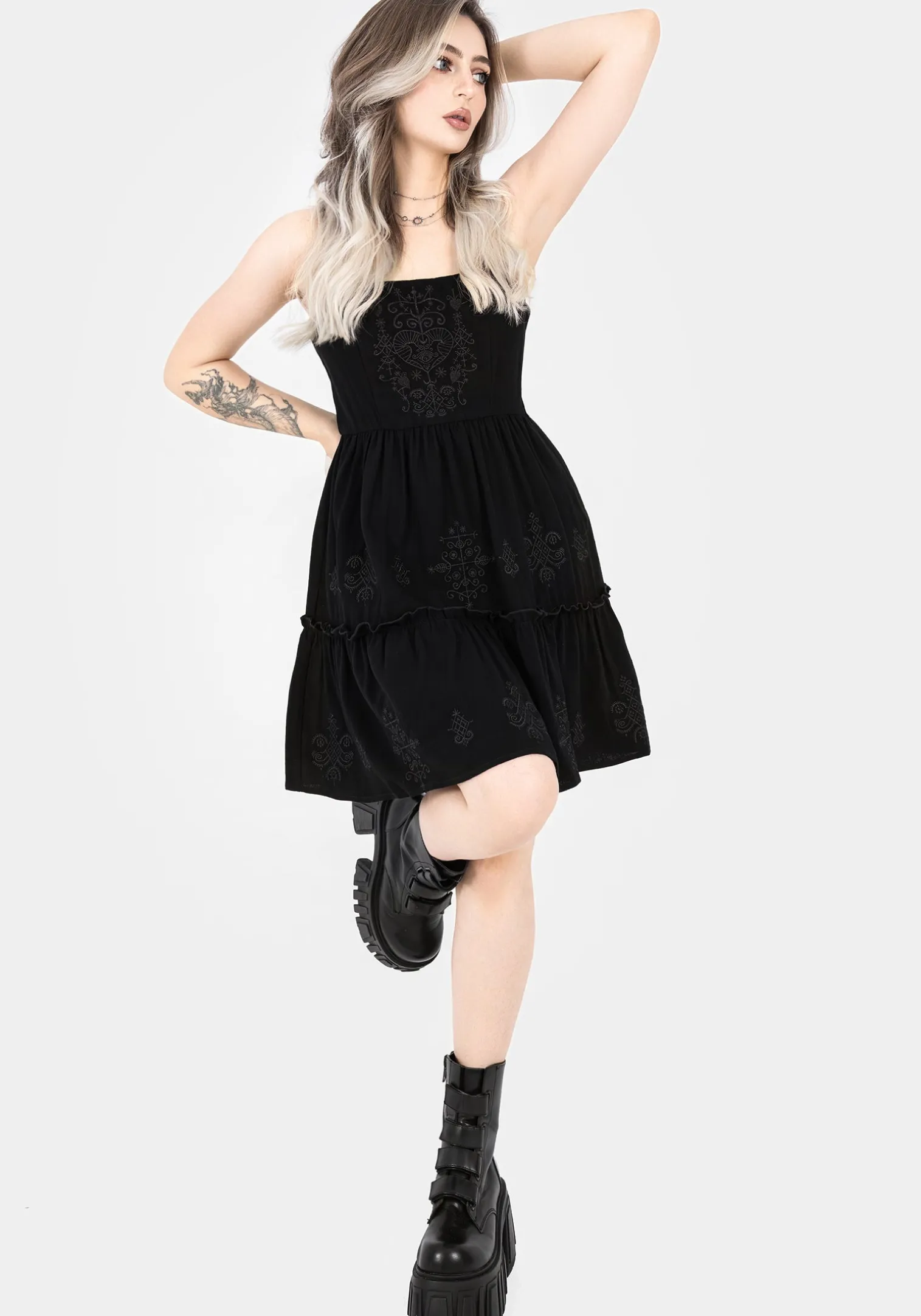 Cordata Embroidered Cami Mini Smock Dress
