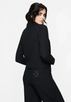 Cosmos Embroidered Button Up Crop Shirt