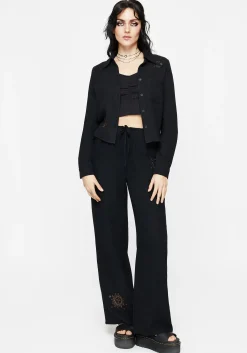 Cosmos Embroidered Button Up Crop Shirt