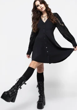 Covenant Lace Sleeve Button Up Mini Dress