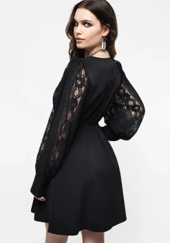 Covenant Lace Sleeve Button Up Mini Dress