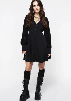 Covenant Lace Sleeve Button Up Mini Dress
