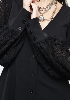 Covenant Lace Sleeve Button Up Mini Dress