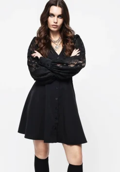 Covenant Lace Sleeve Button Up Mini Dress