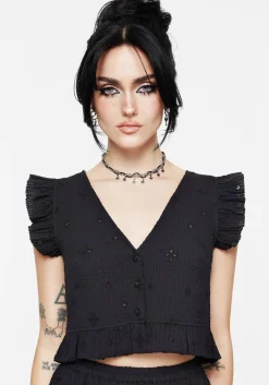 Crux Broderie Button Up Sleeveless Blouse Top