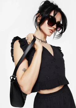 Crux Broderie Button Up Sleeveless Blouse Top