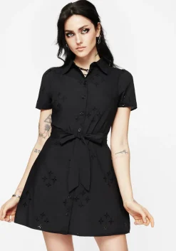 Crux Broderie Cotton Belted Mini Shirt Dress