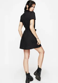 Crux Broderie Cotton Belted Mini Shirt Dress