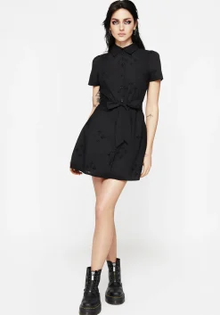 Crux Broderie Cotton Belted Mini Shirt Dress