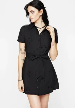 Crux Broderie Cotton Belted Mini Shirt Dress
