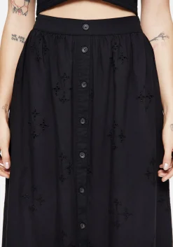 Crux Broderie Cotton Button Up Midi Skirt