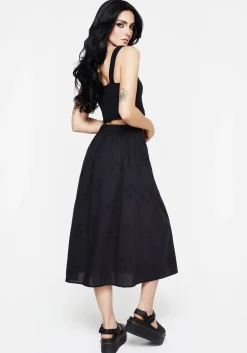 Crux Broderie Cotton Button Up Midi Skirt