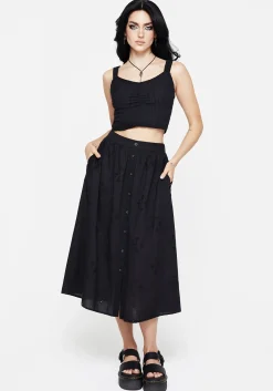 Crux Broderie Cotton Button Up Midi Skirt