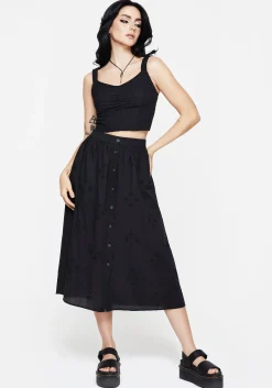 Crux Broderie Cotton Button Up Midi Skirt