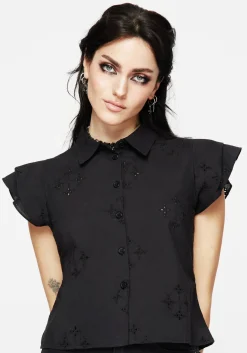 Crux Broderie Cotton Frill Sleeve Button Up Shirt