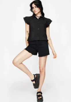 Crux Broderie Cotton Frill Sleeve Button Up Shirt