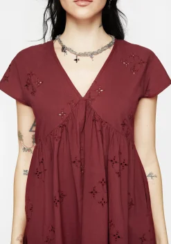Crux Broderie Cotton Smock Mini Dress - Red