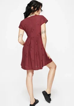 Crux Broderie Cotton Smock Mini Dress - Red
