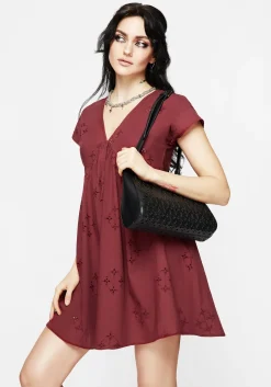 Crux Broderie Cotton Smock Mini Dress - Red