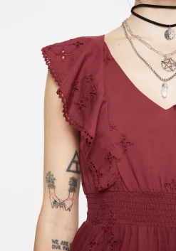 Crux Broderie Cotton V-Neck Frill Maxi Dress