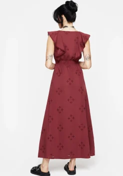 Crux Broderie Cotton V-Neck Frill Maxi Dress