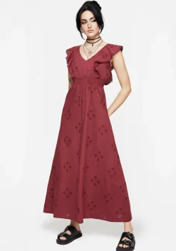 Crux Broderie Cotton V-Neck Frill Maxi Dress