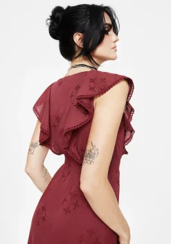 Crux Broderie Cotton V-Neck Frill Maxi Dress