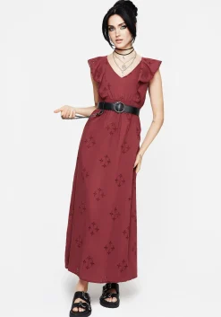 Crux Broderie Cotton V-Neck Frill Maxi Dress